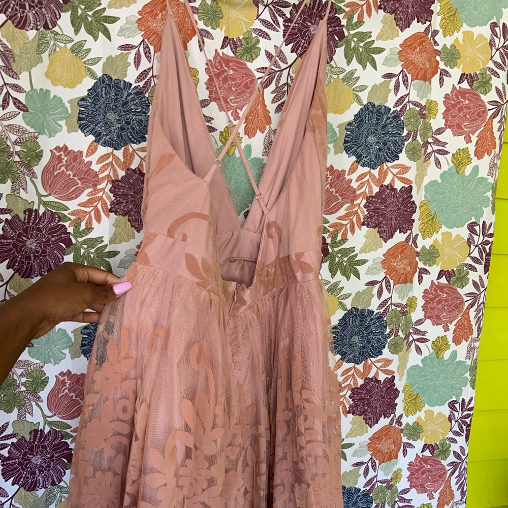 LUXXEL DRESS | BLUSH MIDI FLORAL TULLE DRESS